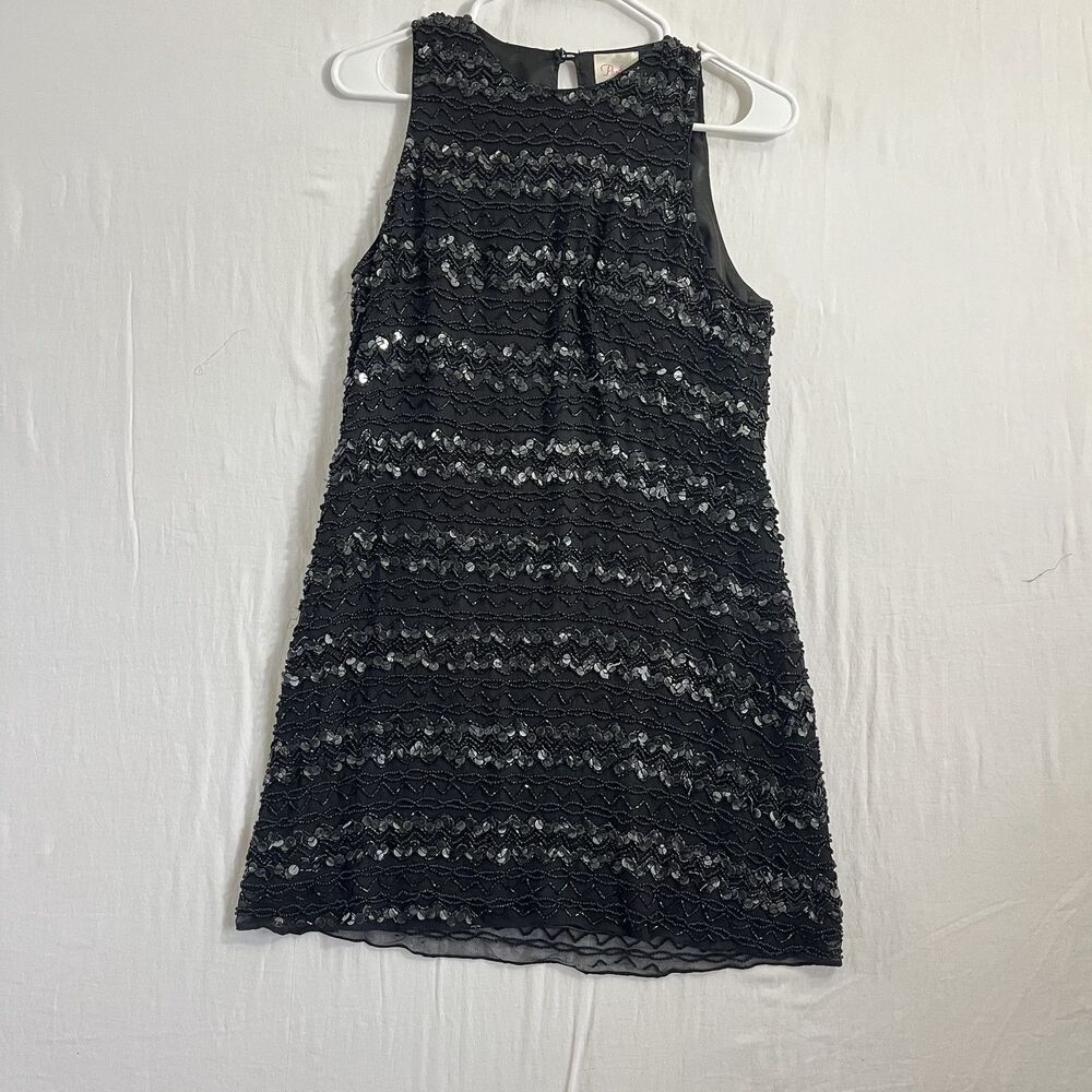 Parker Womens Silk Black Beaded Detail Crew neck Sleeveless Mini Dress Size S
